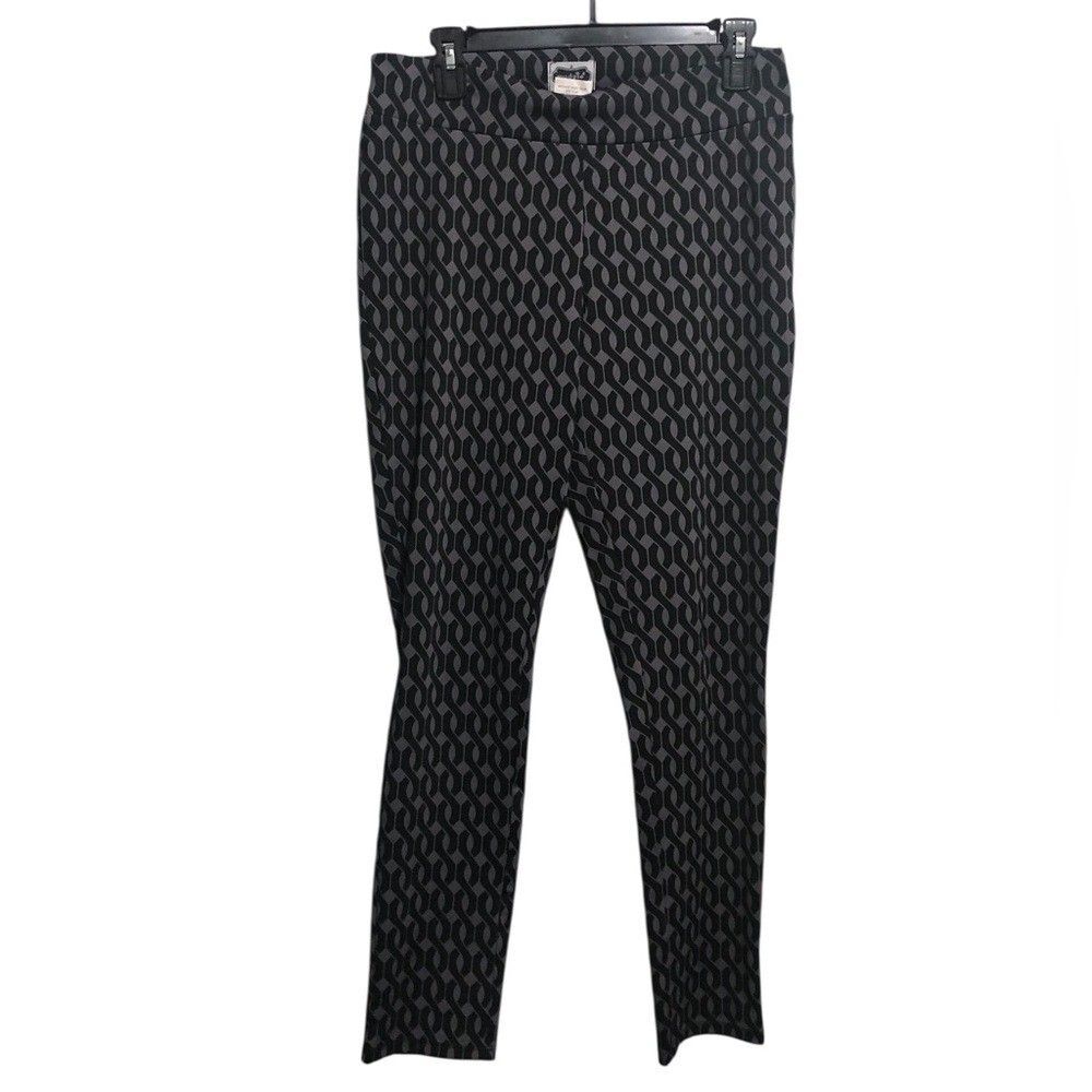Mud Pie Women's Pull-On Leggings Stretch Size M Gray Black Geometric Casual